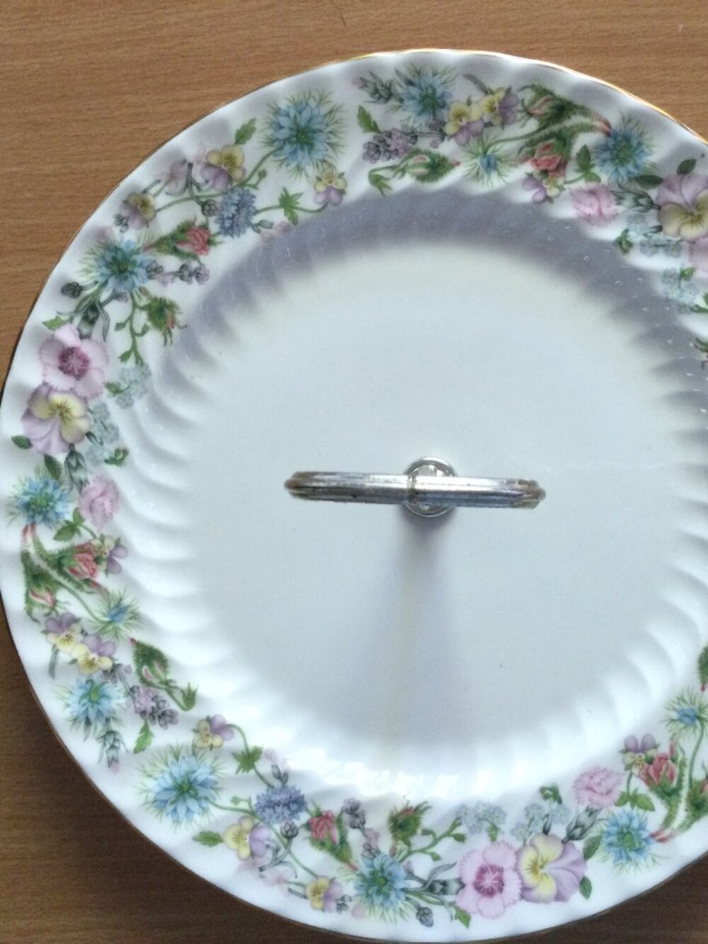 Vintage Aynsley Wildtudor serving tray plate metal handle gold scalloped rim